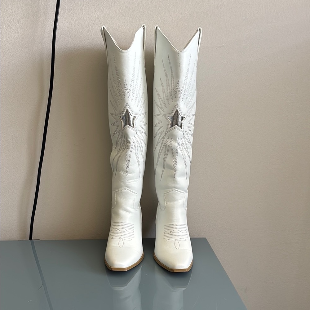 Billini White Heeled Boots with Western Flair